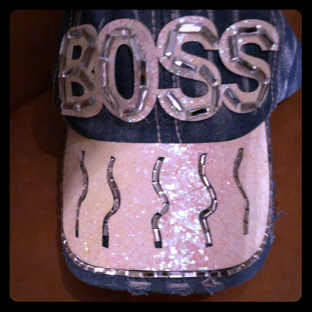 Women’s blinged out denim adjustable “Boss” Hat